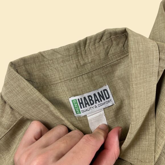 1990s light green mens shirt by Haband, vintage 90s casual short sleeve - Picture 3 of 9